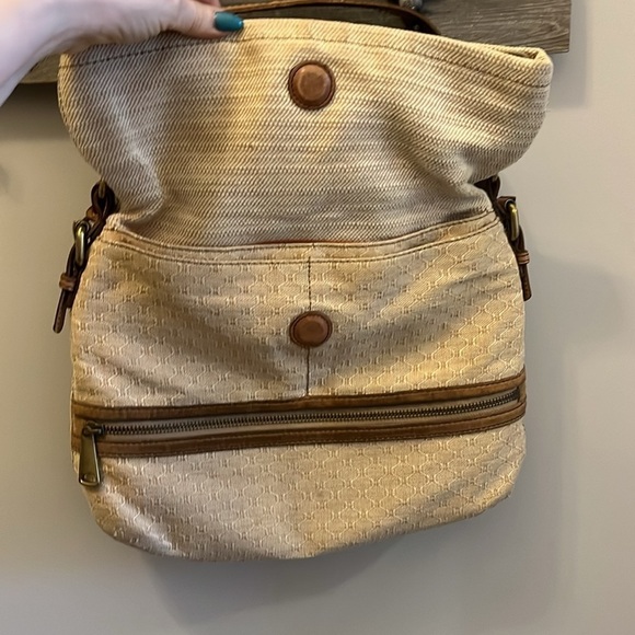 Fossil Explorer Bag Foldover Flap Canvas & Leather Zip Top Magnetic Closure - Picture 2 of 12